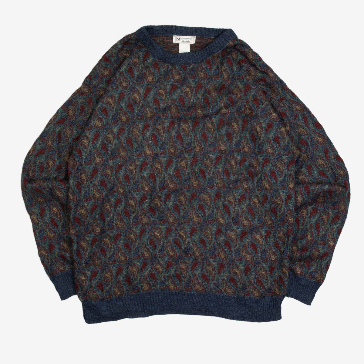 MEN'S VINTAGE 1990S PATTERNED KNITTED JUMPER - X-LARGE