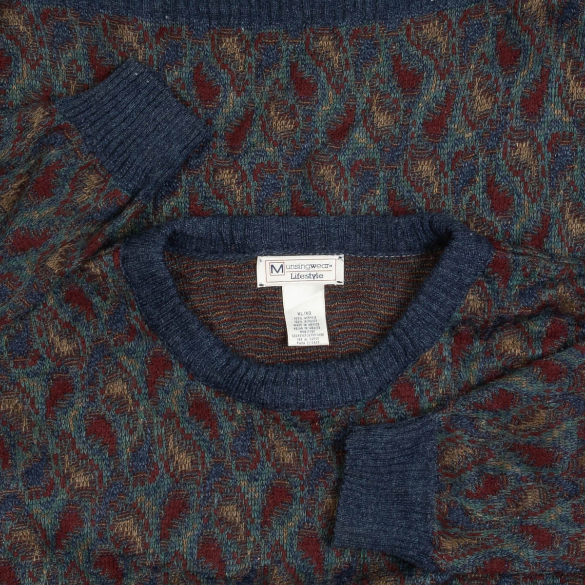 MEN'S VINTAGE 1990S PATTERNED KNITTED JUMPER - X-LARGE