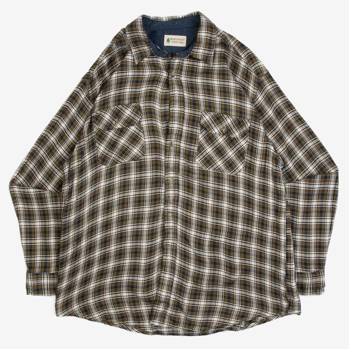 MEN'S VINTAGE 1990S WOOL STYLE CHECKED FLANNEL SHIRT - LARGE