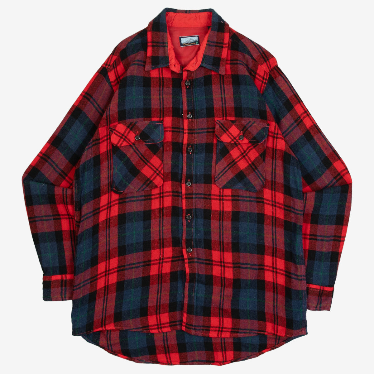 MEN'S VINTAGE 1980S WOOL CHECKED FLANNEL SHIRT - LARGE