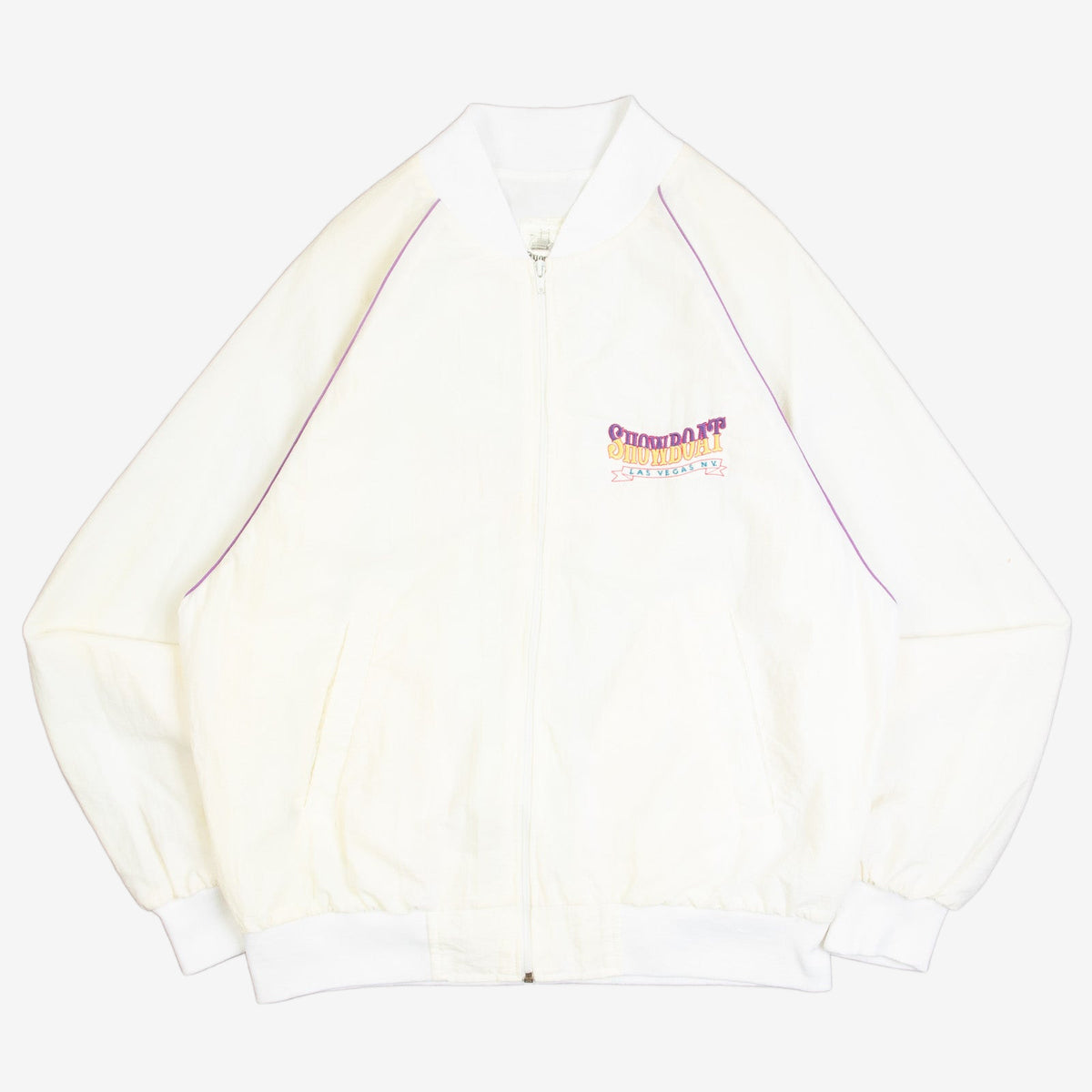 MEN'S VINTAGE 1980S SHOWBOAT LAS VEGAS RAGLAN BOMBER JACKET - LARGE