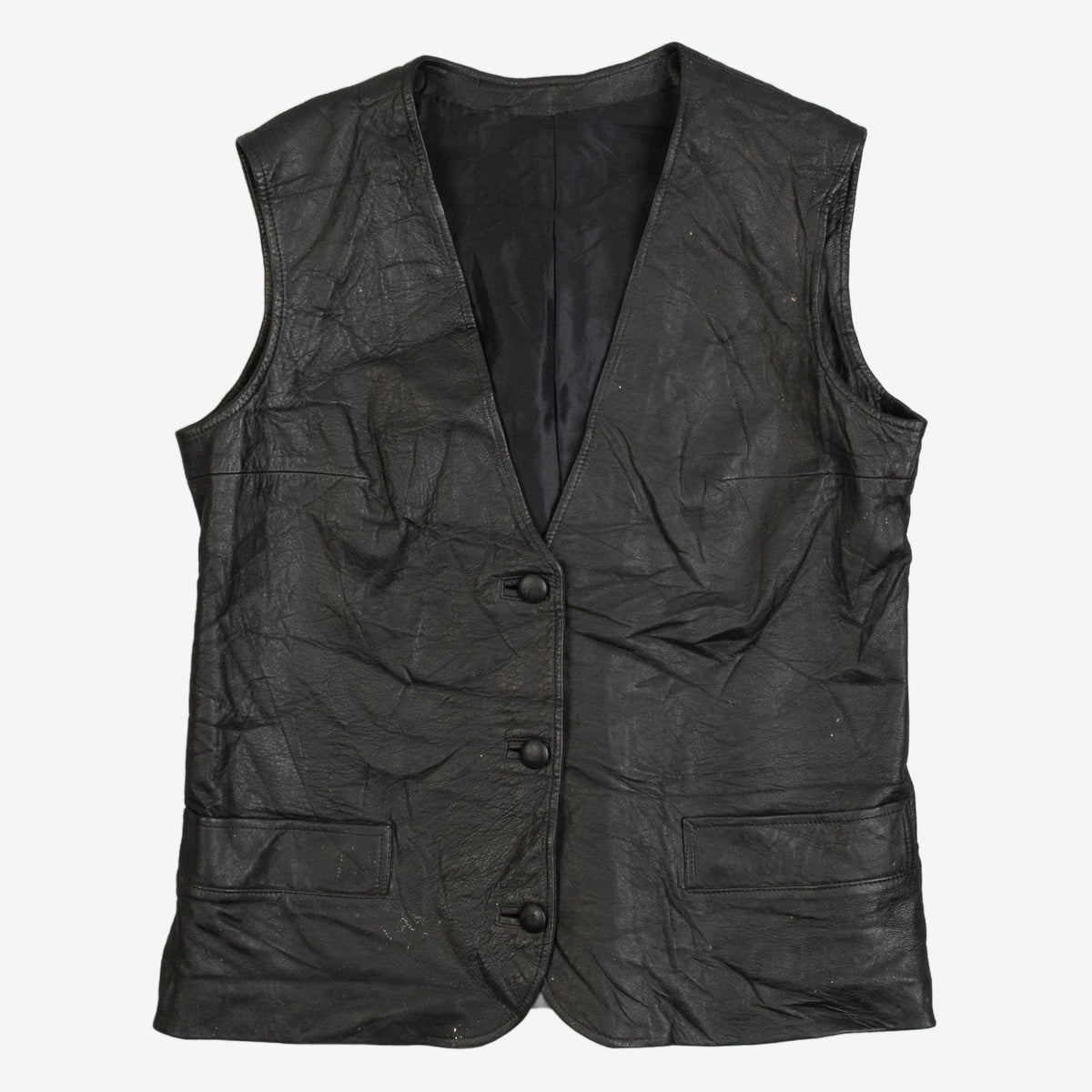 MEN'S VINTAGE 1990S LEATHER VEST JACKET - SMALL