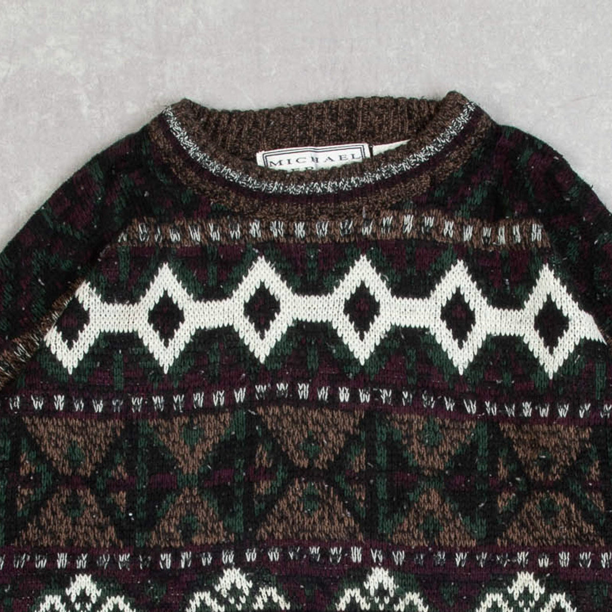 MEN'S VINTAGE 1990S PATTERNED KNITTED JUMPER - LARGE