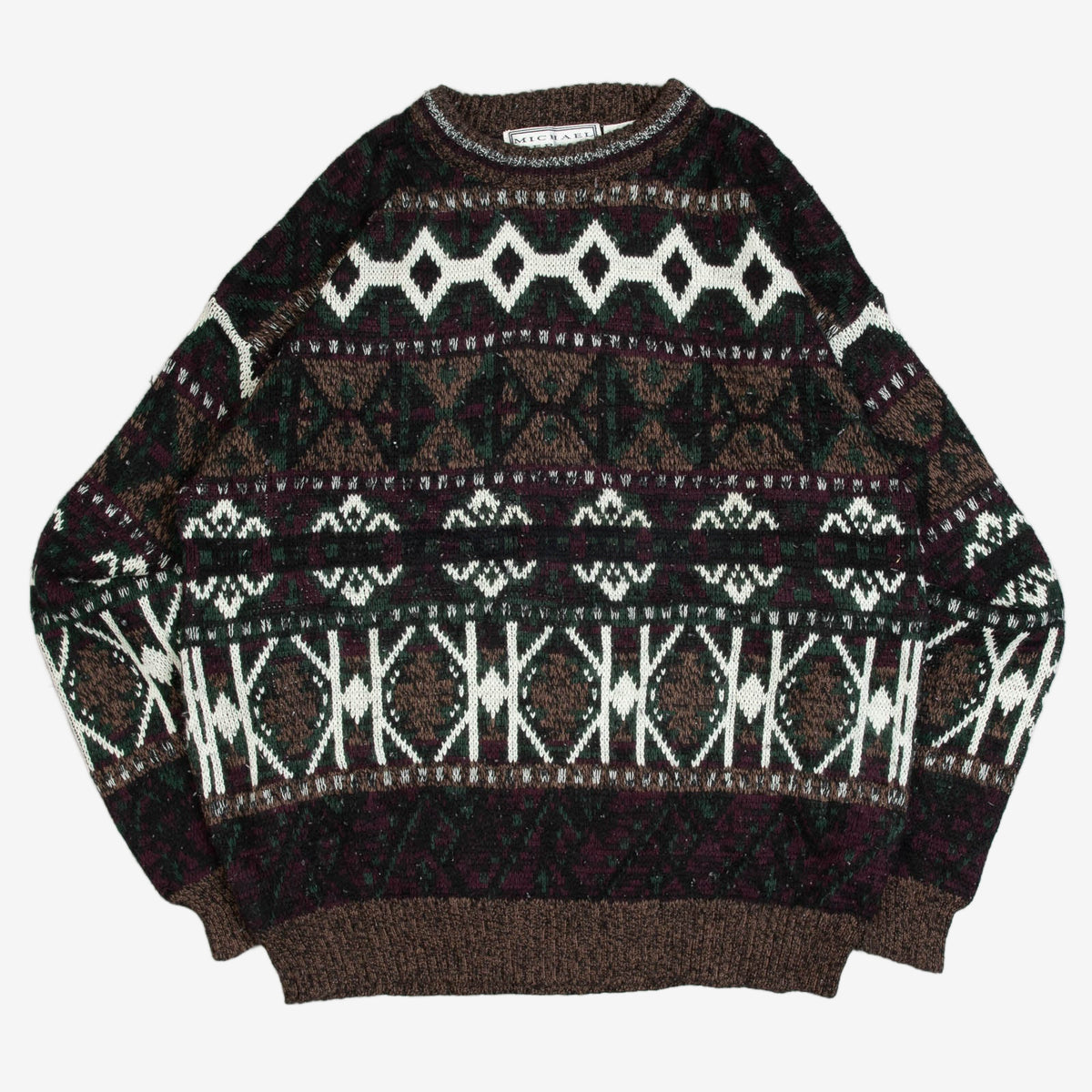 MEN'S VINTAGE 1990S PATTERNED KNITTED JUMPER - LARGE