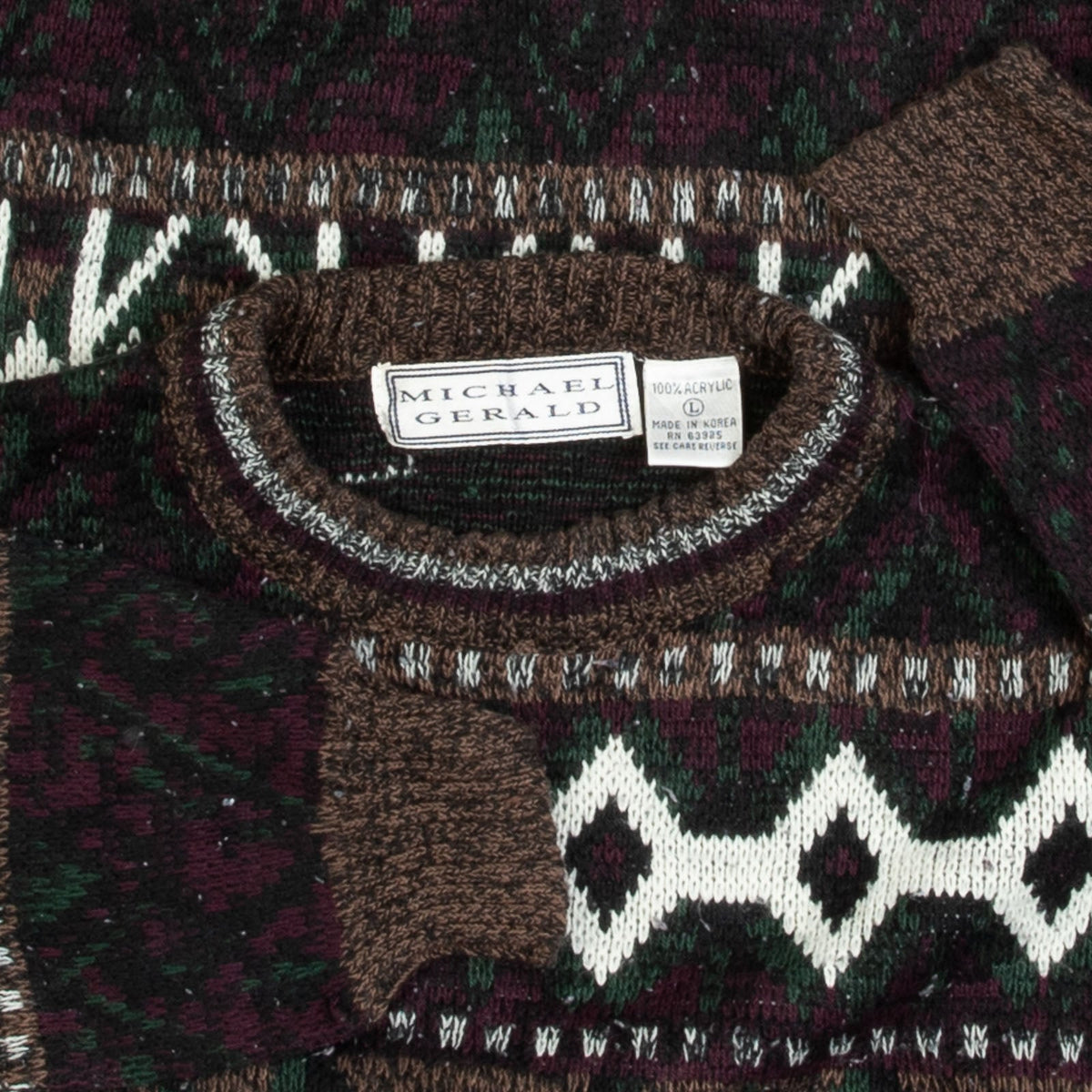 MEN'S VINTAGE 1990S PATTERNED KNITTED JUMPER - LARGE
