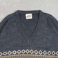 MEN'S VINTAGE 1980S PATTERNED V-NECK KNITTED JUMPER - X-LARGE