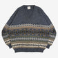 MEN'S VINTAGE 1980S PATTERNED V-NECK KNITTED JUMPER - X-LARGE