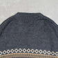 MEN'S VINTAGE 1980S PATTERNED V-NECK KNITTED JUMPER - X-LARGE