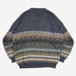 MEN'S VINTAGE 1980S PATTERNED V-NECK KNITTED JUMPER - X-LARGE