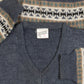 MEN'S VINTAGE 1980S PATTERNED V-NECK KNITTED JUMPER - X-LARGE