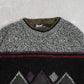 MEN'S VINTAGE 1980S U.S POLO ASSN. LEATHER PATCH PATTERNED KNITTED JUMPER - X-LARGE