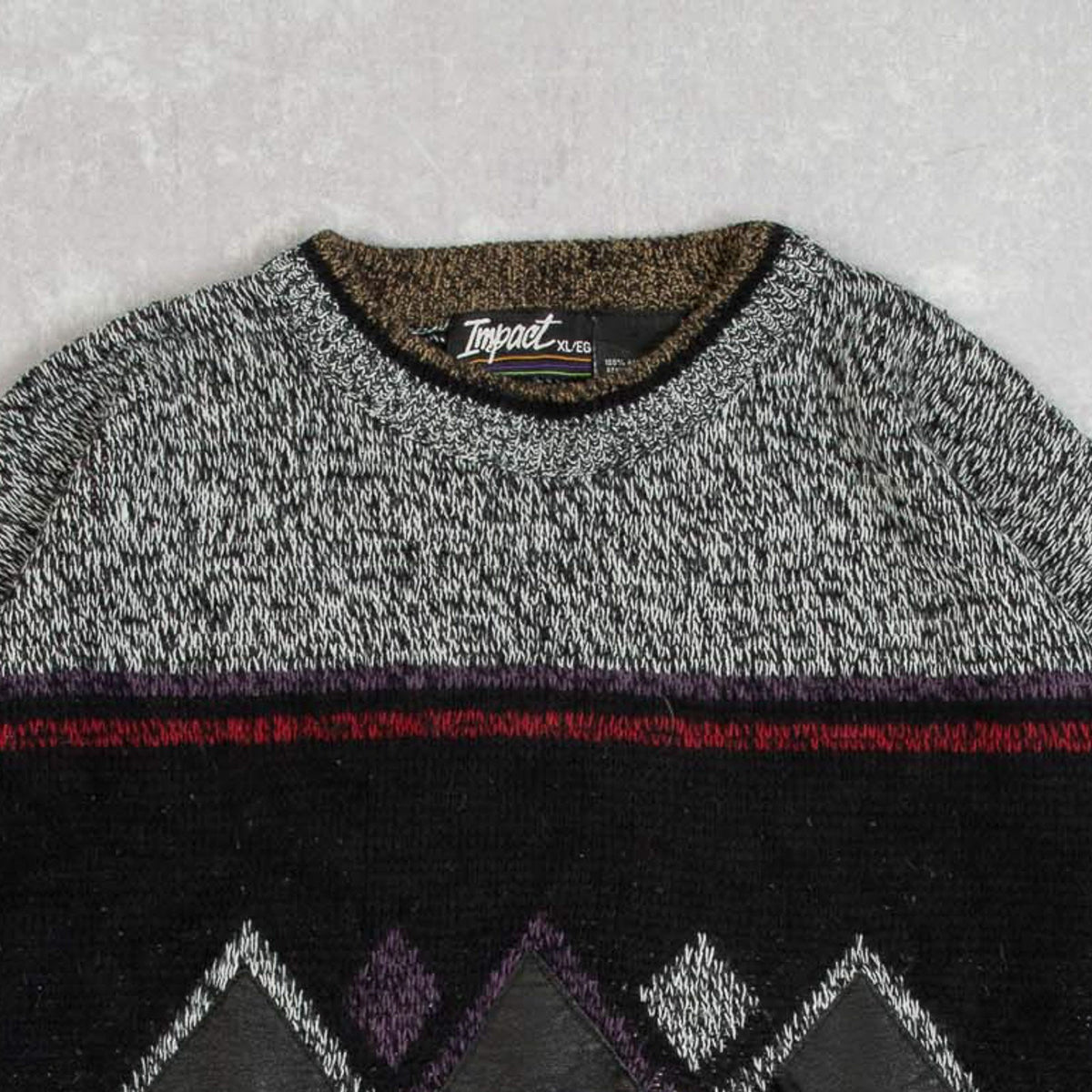 MEN'S VINTAGE 1980S U.S POLO ASSN. LEATHER PATCH PATTERNED KNITTED JUMPER - X-LARGE