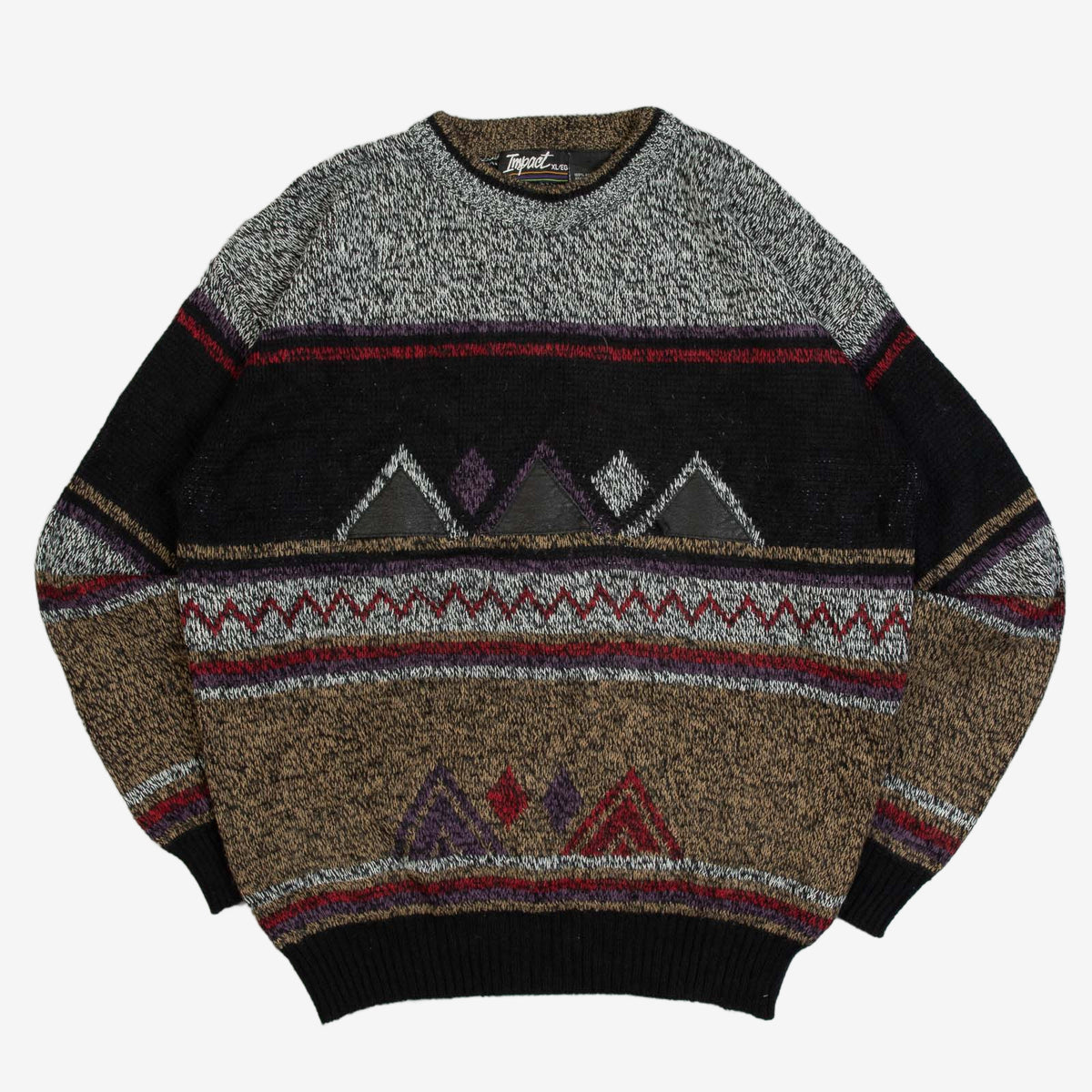 MEN'S VINTAGE 1980S U.S POLO ASSN. LEATHER PATCH PATTERNED KNITTED JUMPER - X-LARGE