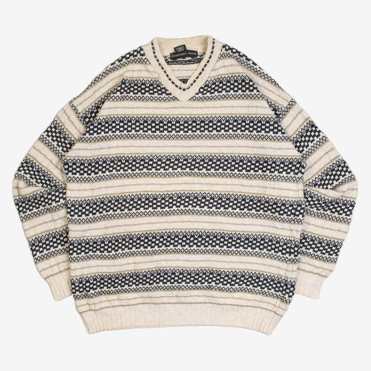 MEN'S VINTAGE 1990S STRIPED PATTERNED KNITTED JUMPER - X-LARGE
