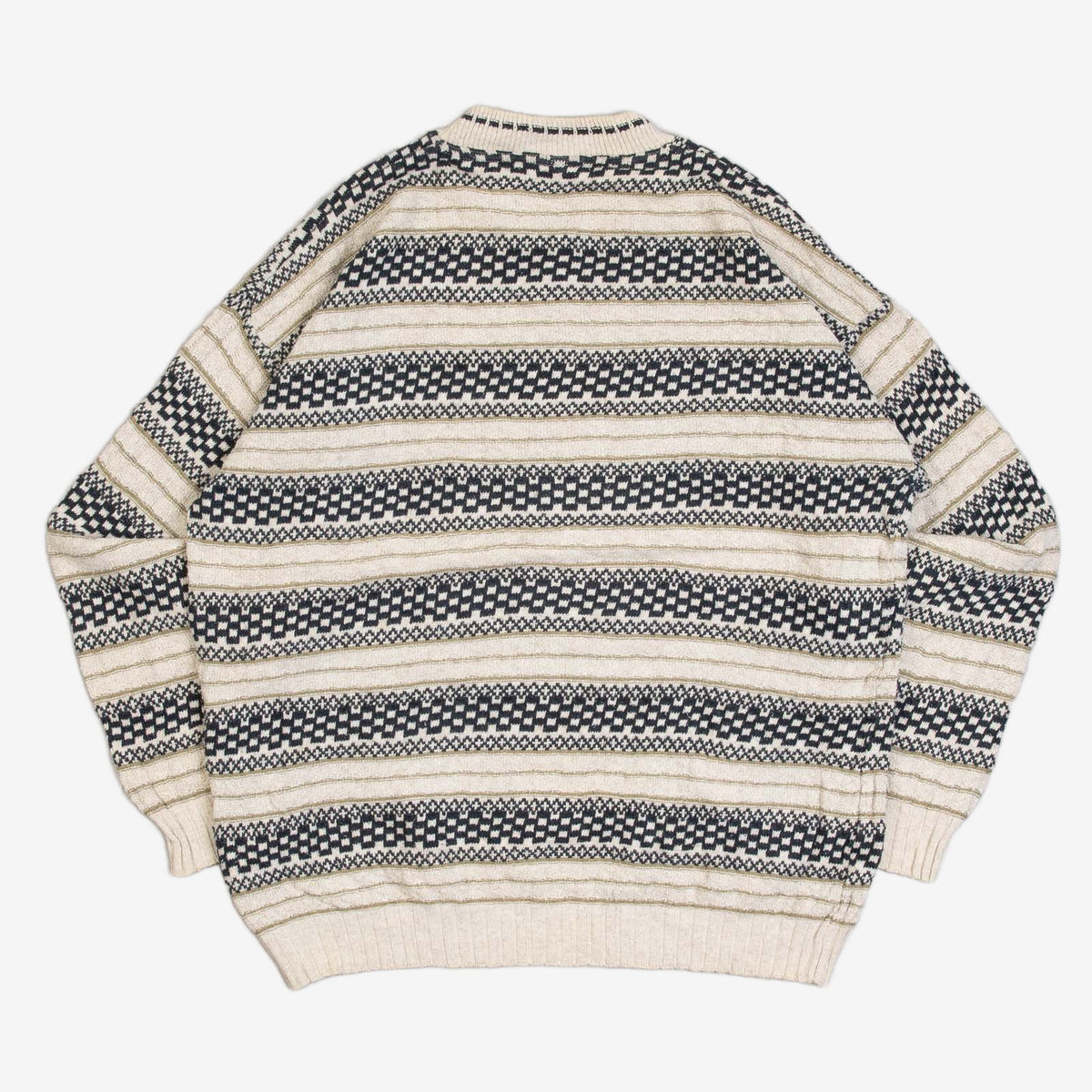 MEN'S VINTAGE 1990S STRIPED PATTERNED KNITTED JUMPER - X-LARGE
