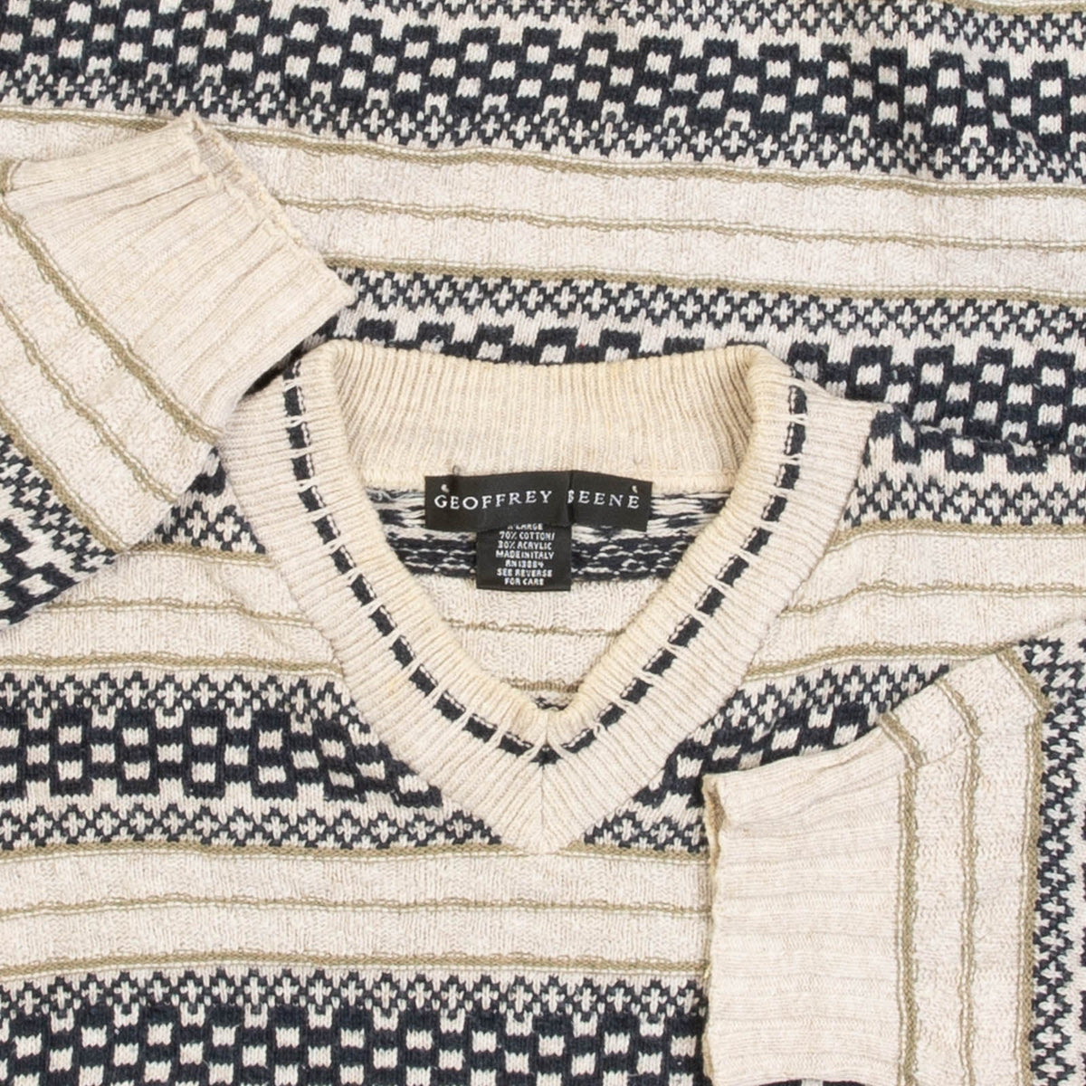 MEN'S VINTAGE 1990S STRIPED PATTERNED KNITTED JUMPER - X-LARGE