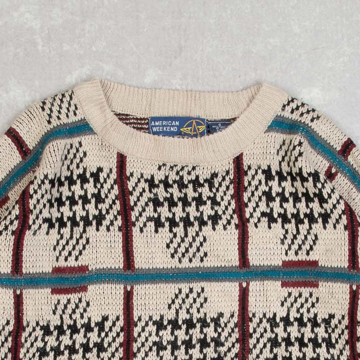 MEN'S VINTAGE 1990S CHECKED PATTERNED KNITTED JUMPER - SMALL