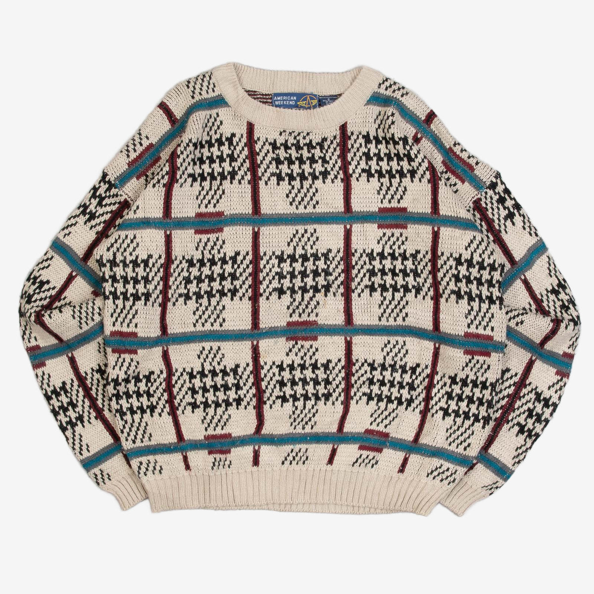 MEN'S VINTAGE 1990S CHECKED PATTERNED KNITTED JUMPER - SMALL