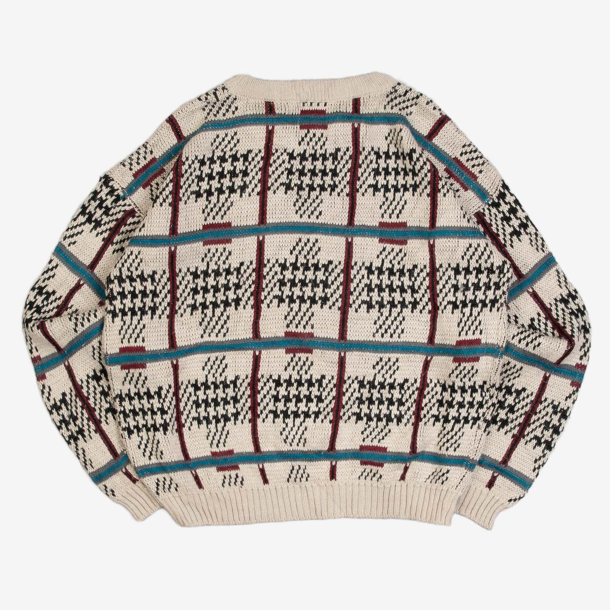 MEN'S VINTAGE 1990S CHECKED PATTERNED KNITTED JUMPER - SMALL