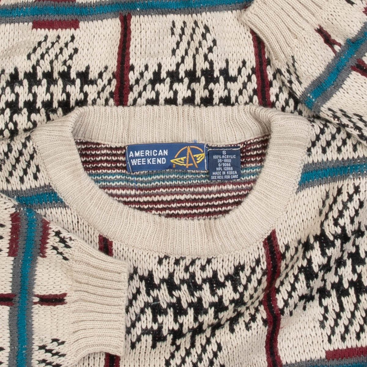 MEN'S VINTAGE 1990S CHECKED PATTERNED KNITTED JUMPER - SMALL