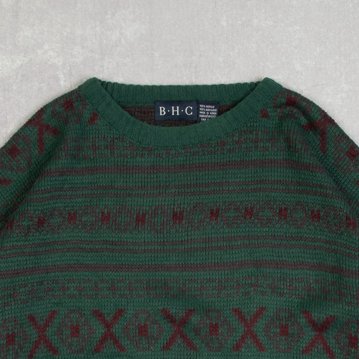 MEN'S VINTAGE 1990S PATTERNED KNITTED JUMPER - LARGE