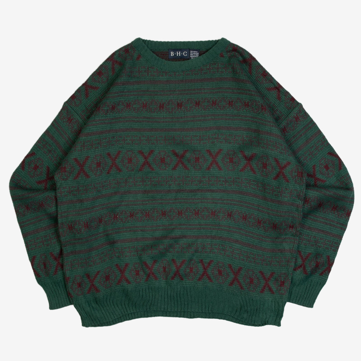 MEN'S VINTAGE 1990S PATTERNED KNITTED JUMPER - LARGE