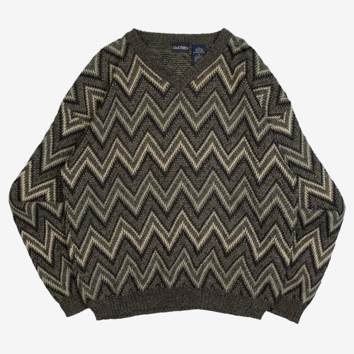 MEN'S VINTAGE 1990S CHEVRON PATTERNED KNITTED JUMPER - LARGE