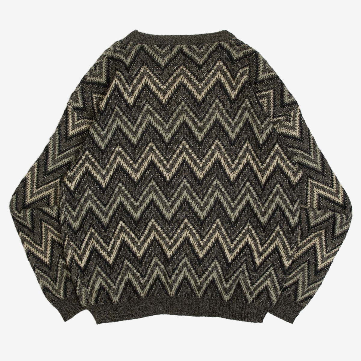 MEN'S VINTAGE 1990S CHEVRON PATTERNED KNITTED JUMPER - LARGE