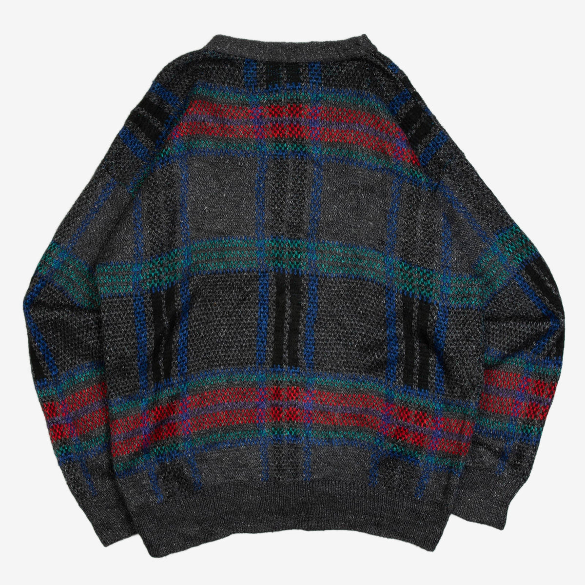 MEN'S VINTAGE 1990S CHECKED PATTERNED KNITTED CARDIGAN - LARGE