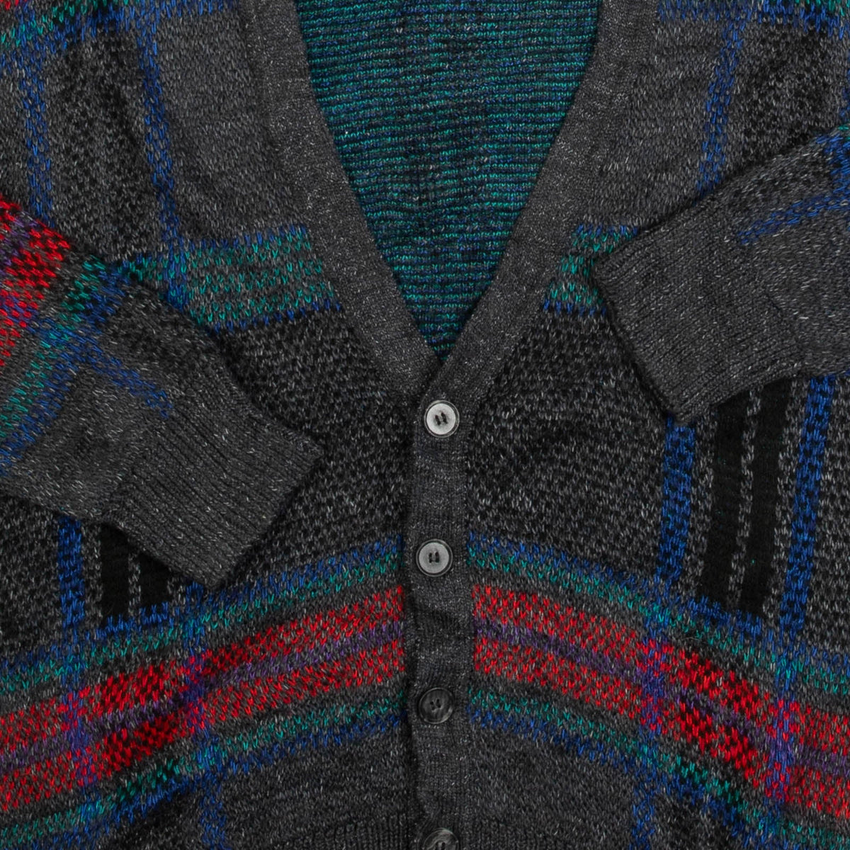 MEN'S VINTAGE 1990S CHECKED PATTERNED KNITTED CARDIGAN - LARGE