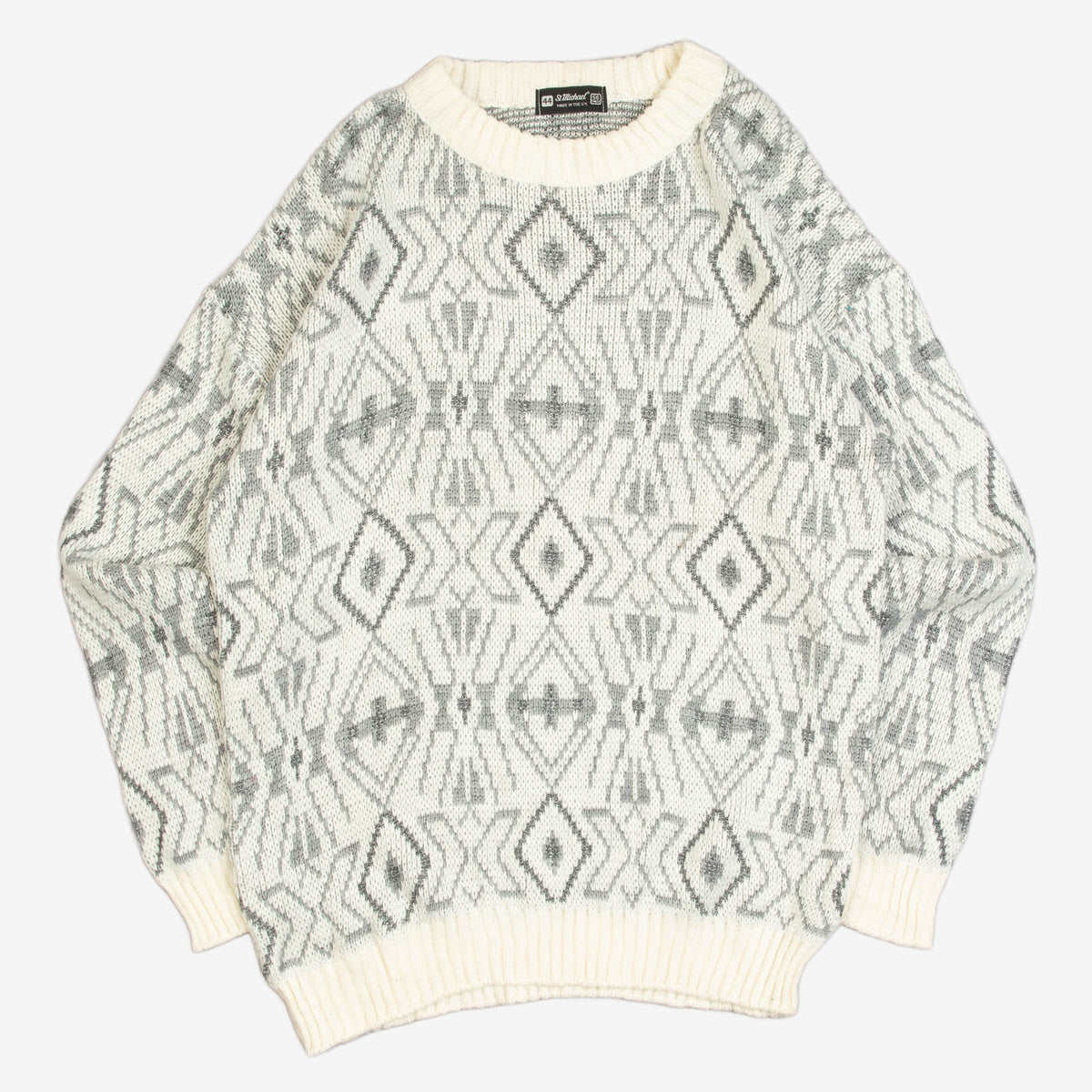 MEN'S VINTAGE 1990S PATTERNED KNITTED JUMPER - LARGE