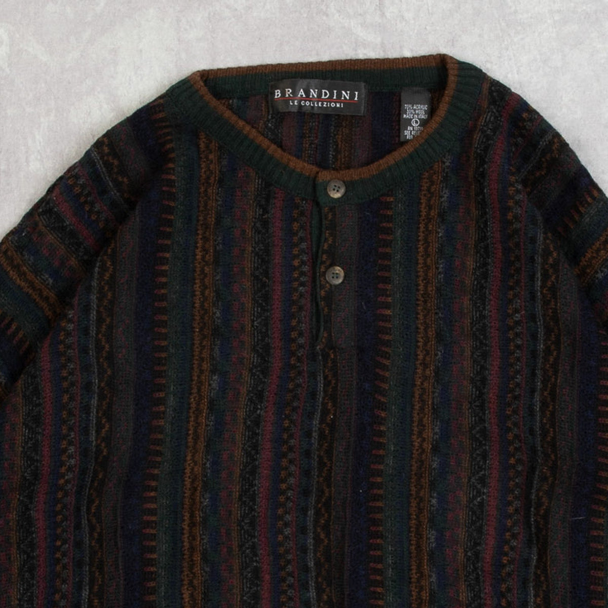 MEN'S VINTAGE 1990S BNWT STRIPED HENLEY KNITTED JUMPER - LARGE