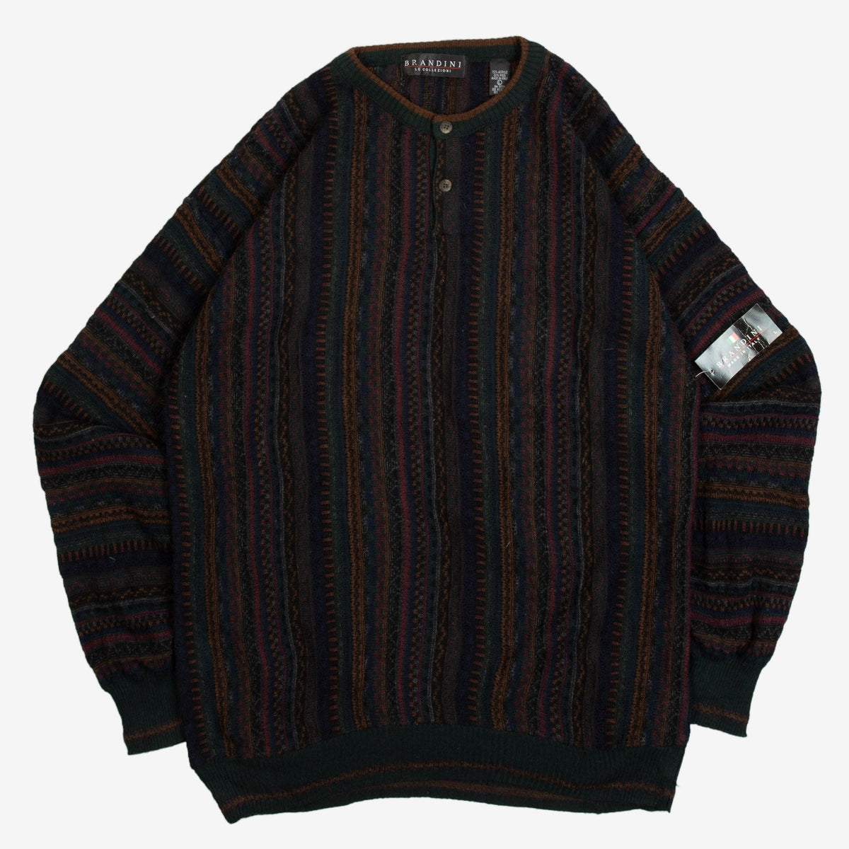 MEN'S VINTAGE 1990S BNWT STRIPED HENLEY KNITTED JUMPER - LARGE