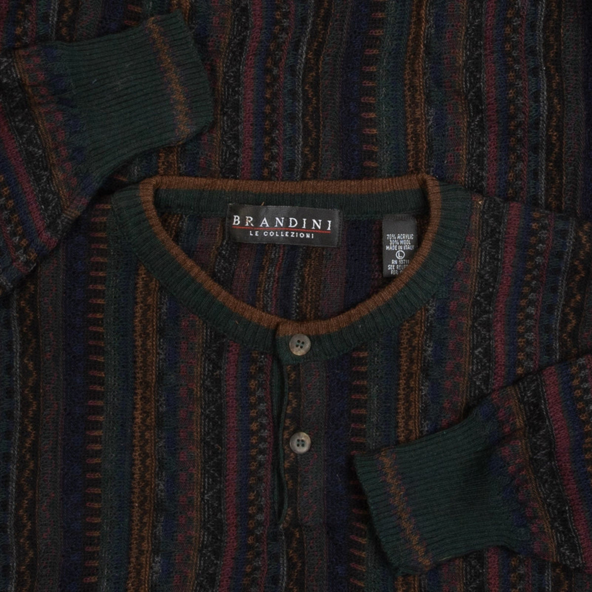 MEN'S VINTAGE 1990S BNWT STRIPED HENLEY KNITTED JUMPER - LARGE