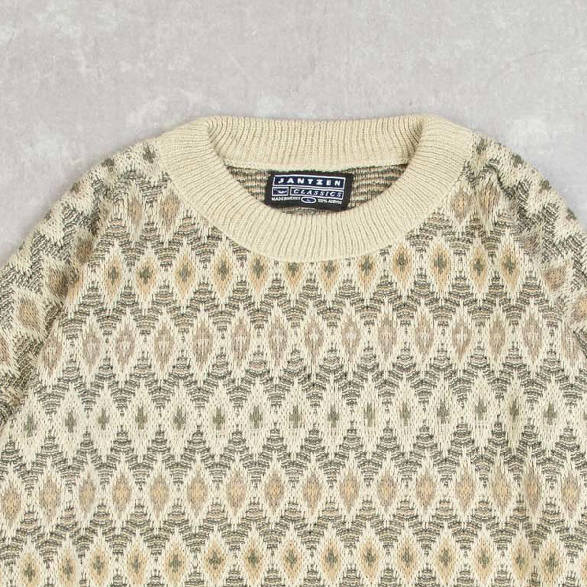 MEN'S VINTAGE 1990S STRIPED PATTERNED KNITTED JUMPER - LARGE