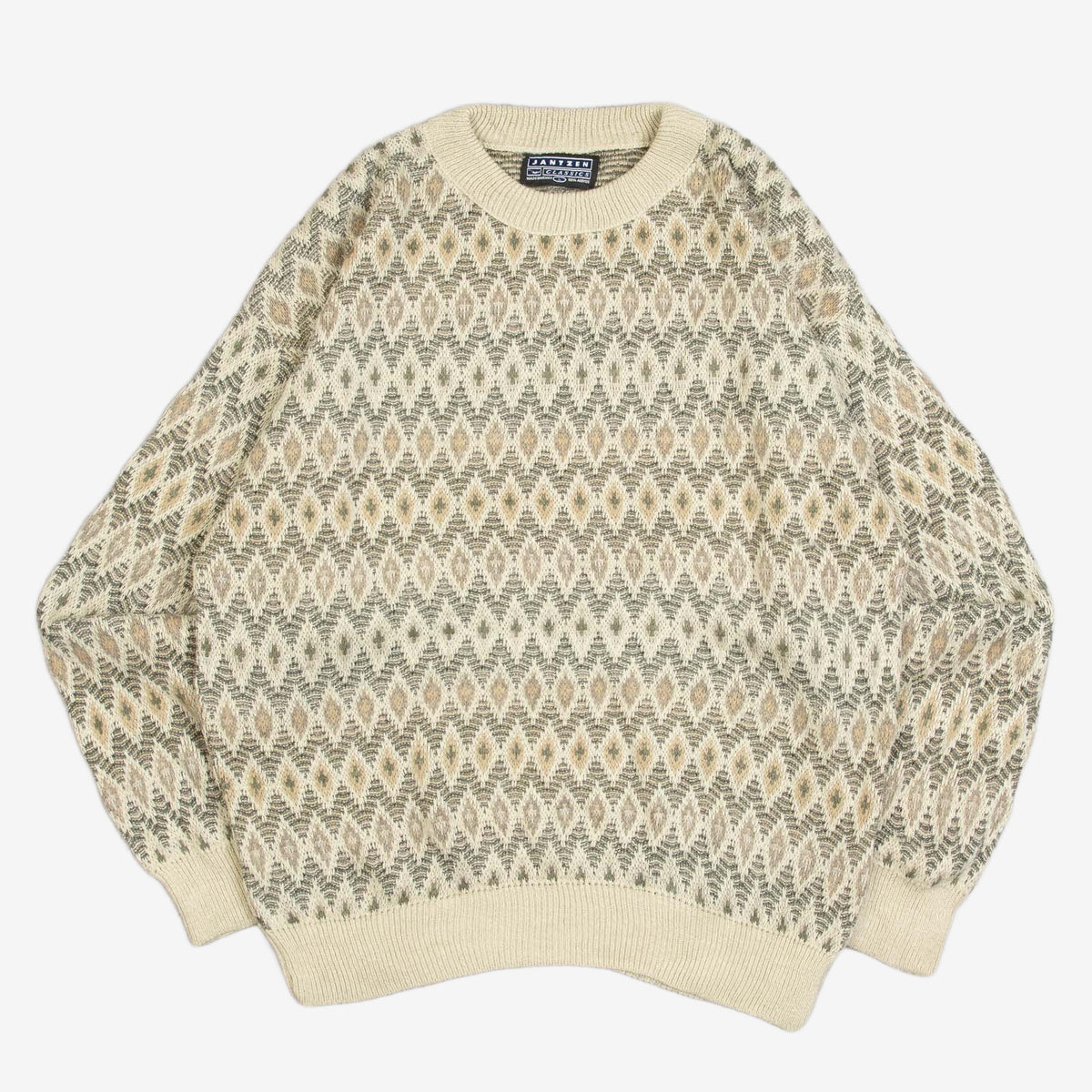 MEN'S VINTAGE 1990S STRIPED PATTERNED KNITTED JUMPER - LARGE