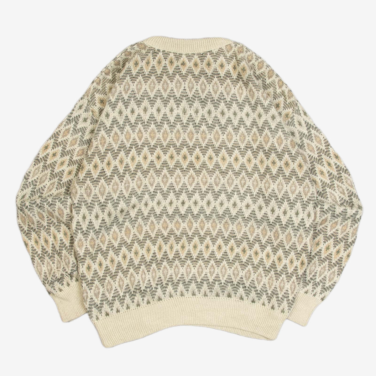 MEN'S VINTAGE 1990S STRIPED PATTERNED KNITTED JUMPER - LARGE
