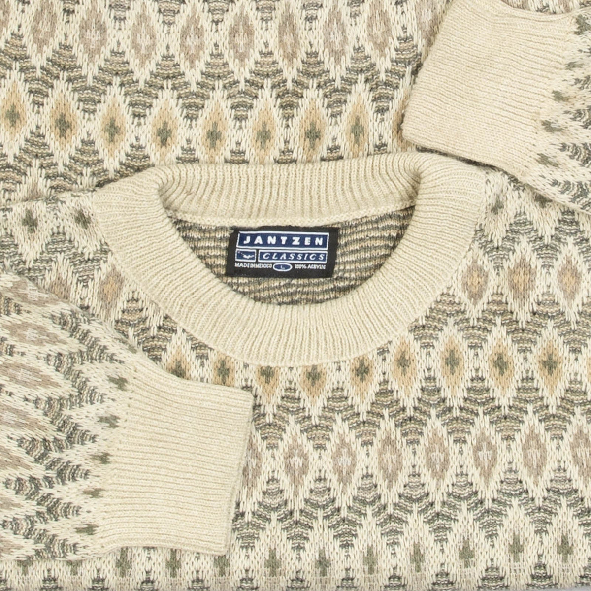 MEN'S VINTAGE 1990S STRIPED PATTERNED KNITTED JUMPER - LARGE