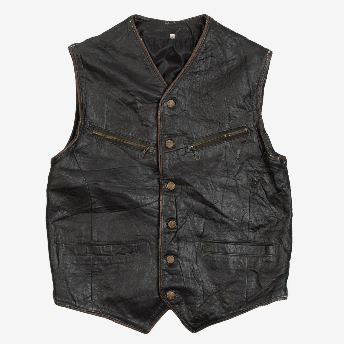 MEN'S VINTAGE 1990S LEATHER VEST JACKET - MEDIUM