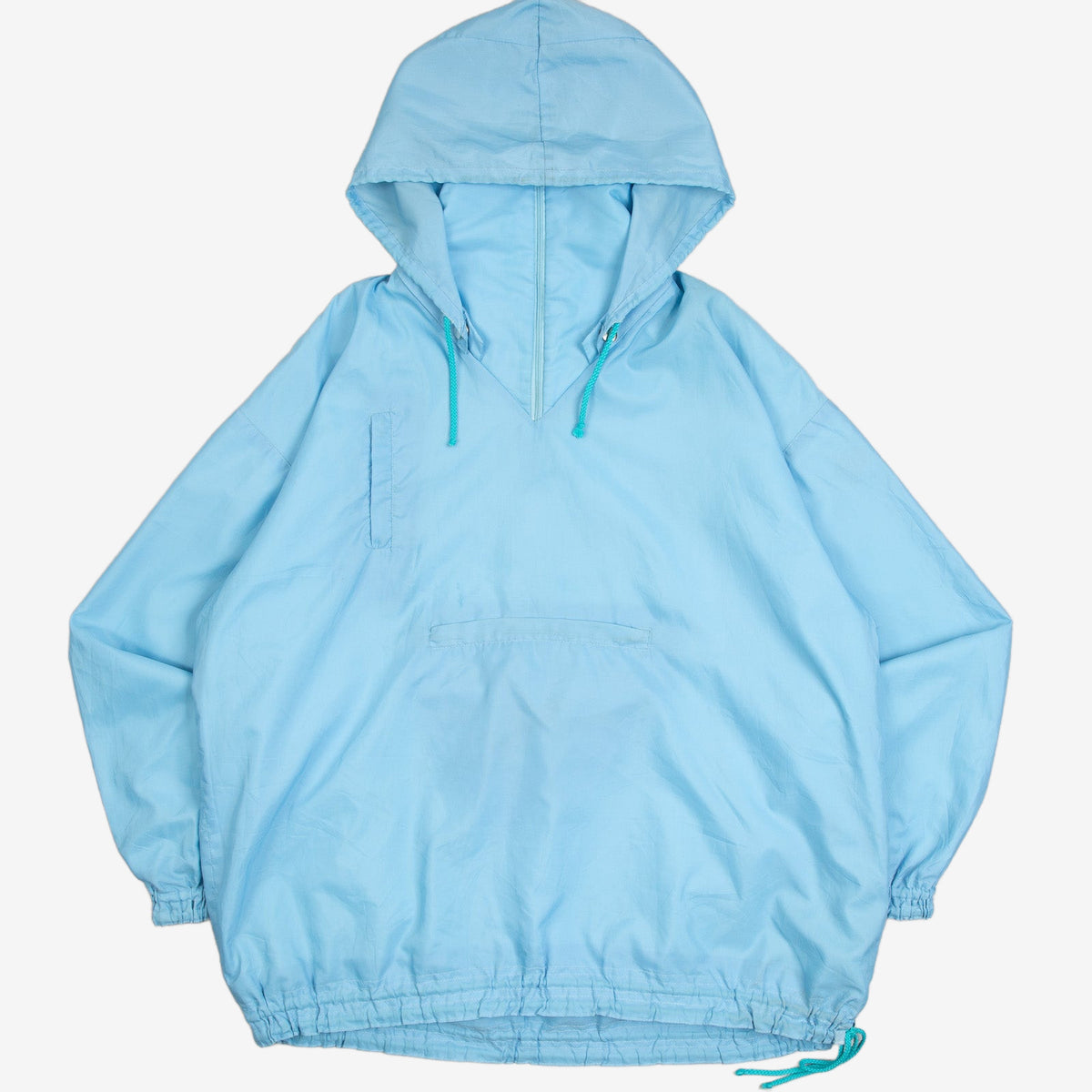 MEN'S VINTAGE 1980S HOODED HIGH NECK WINDBREAKER JACKET - LARGE