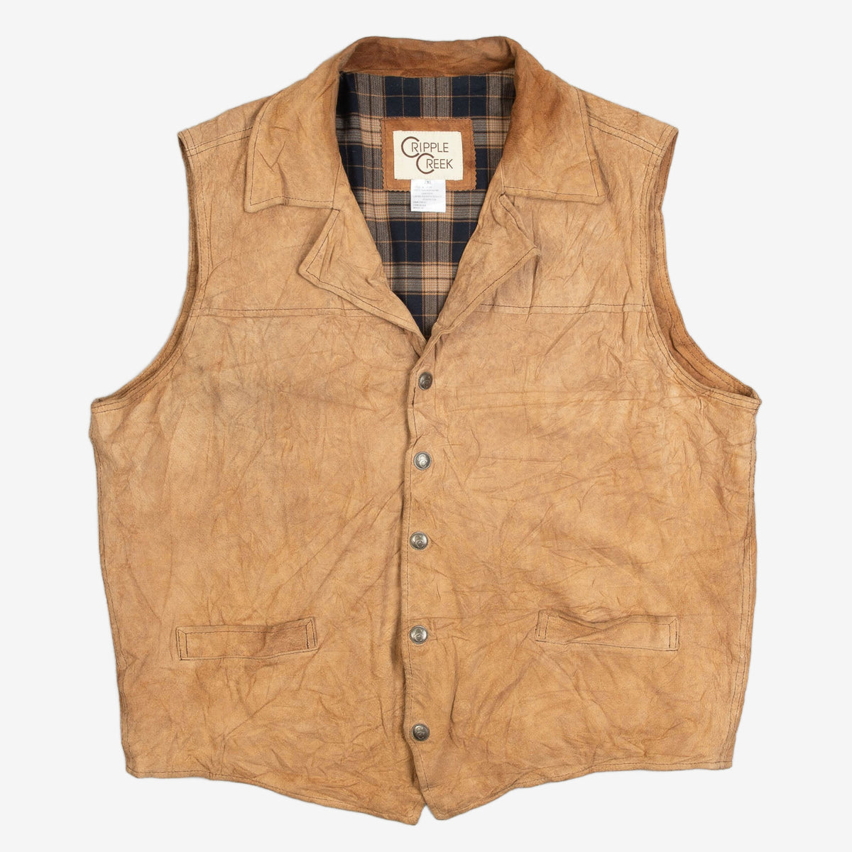 MEN'S VINTAGE 1990S SUEDE LEATHER VEST JACKET - LARGE