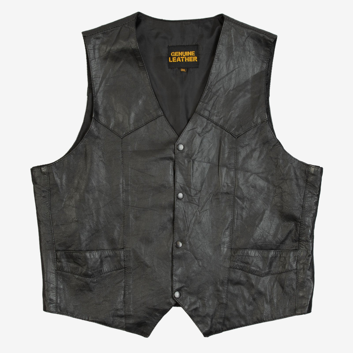 MEN'S VINTAGE 1990S LEATHER VEST JACKET - X-LARGE