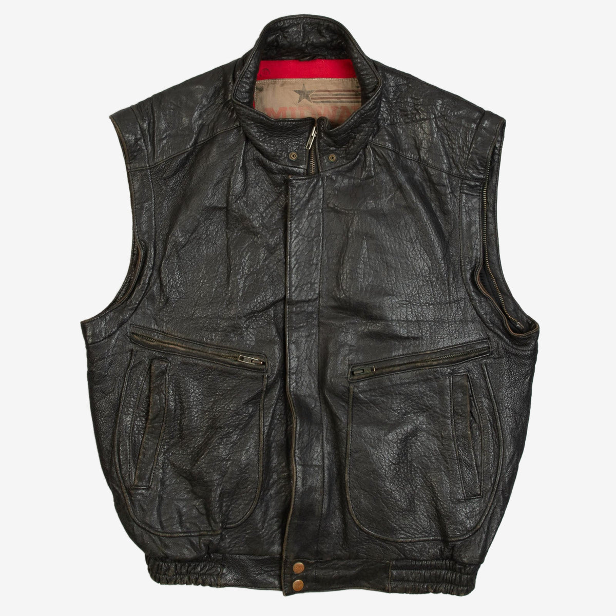 MEN'S VINTAGE 1990S LEATHER VEST JACKET - MEDIUM