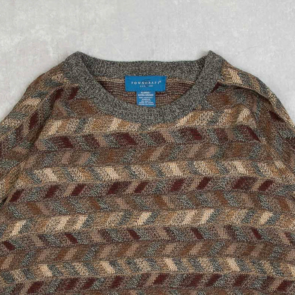 MEN'S VINTAGE 1990S STRUCTURED PATTERNED KNITTED JUMPER - X-LARGE