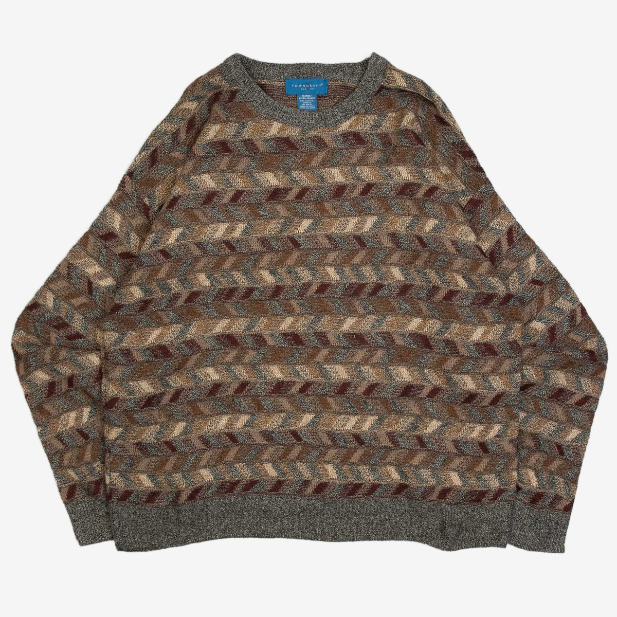 MEN'S VINTAGE 1990S STRUCTURED PATTERNED KNITTED JUMPER - X-LARGE