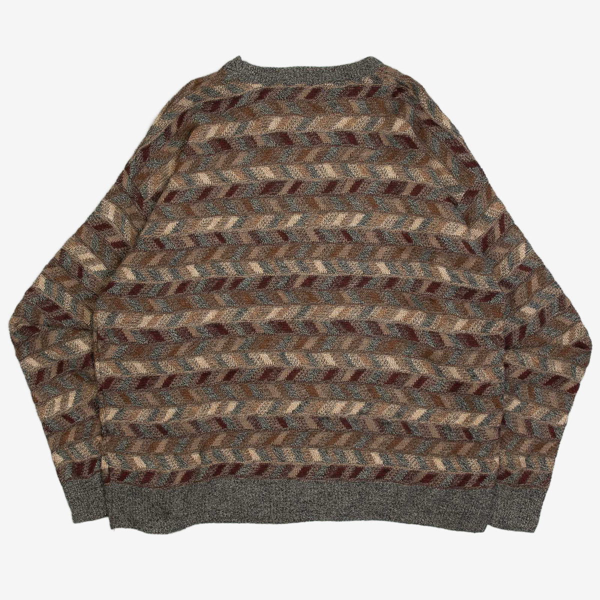 MEN'S VINTAGE 1990S STRUCTURED PATTERNED KNITTED JUMPER - X-LARGE