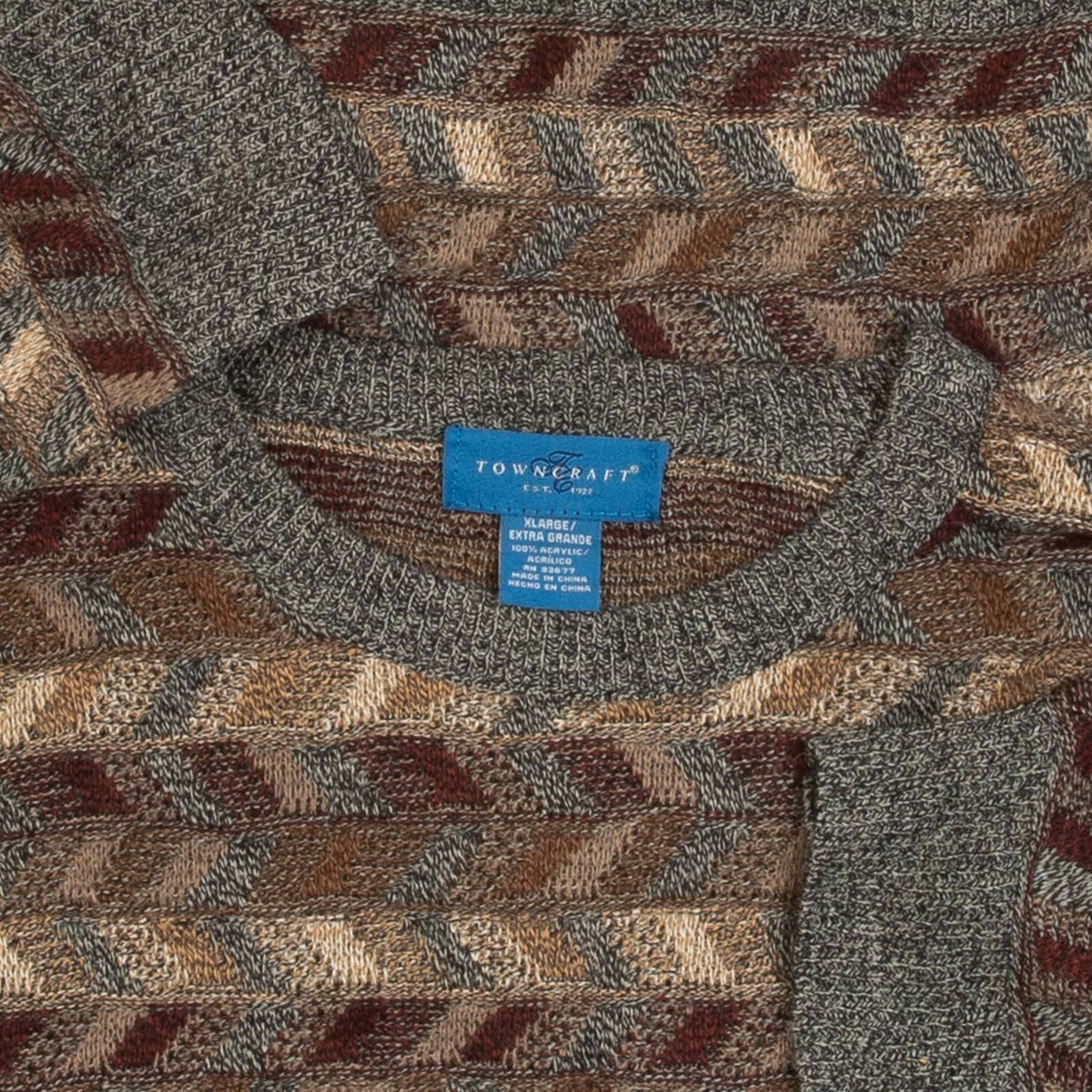 MEN'S VINTAGE 1990S STRUCTURED PATTERNED KNITTED JUMPER - X-LARGE
