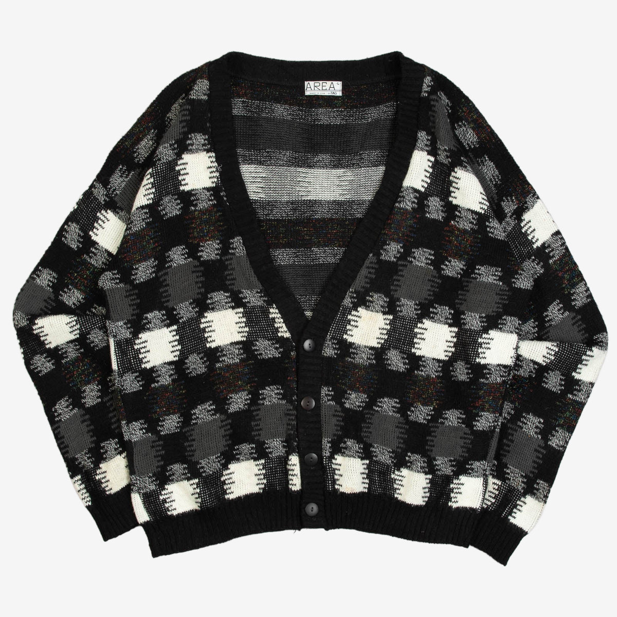 MEN'S VINTAGE 1980S PATTERNED KNITTED CARDIGAN - LARGE