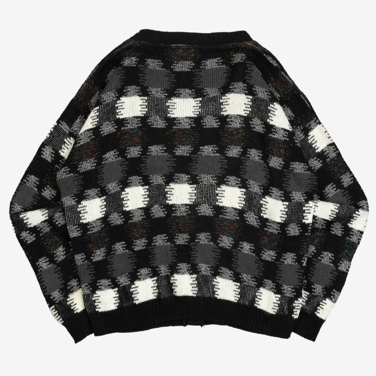 MEN'S VINTAGE 1980S PATTERNED KNITTED CARDIGAN - LARGE