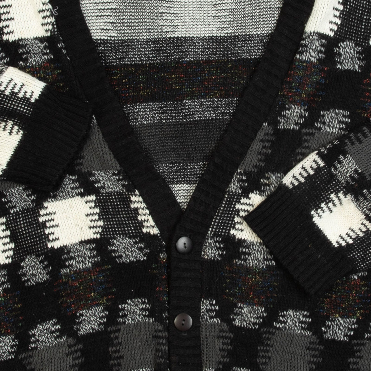 MEN'S VINTAGE 1980S PATTERNED KNITTED CARDIGAN - LARGE